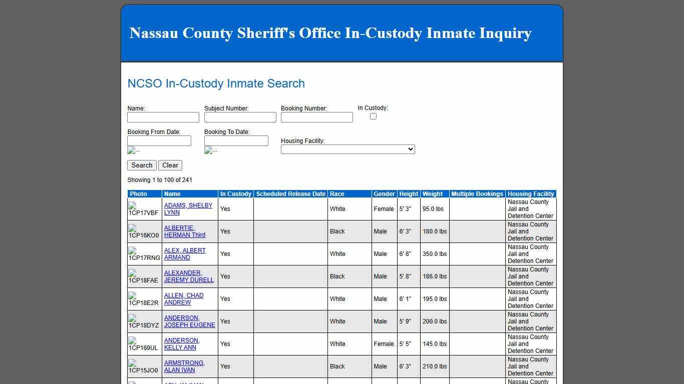 NCSO In-Custody Inmate Search